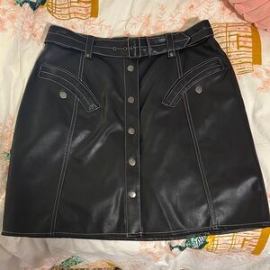 Maeve Black Faux Leather Mini Skirt with Button Accents